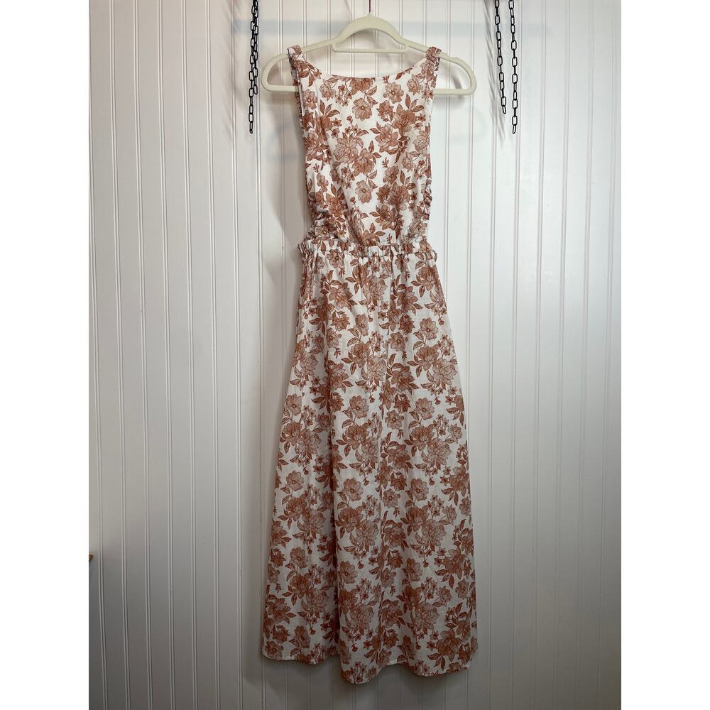 Petal & Pup Aubrey Floral Cut Out Midi Dress Open Back Linen Blend Size 8